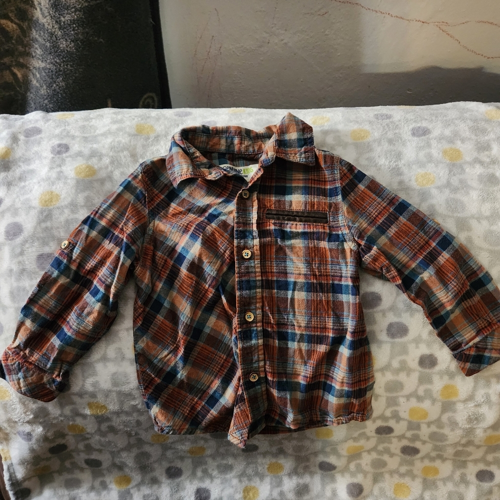 OshKosh B'gosh Blue and Brown Plaid Button Down Shirt